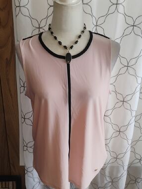 Anne Klein Blush Pink Sleeveless Top with Black Trim